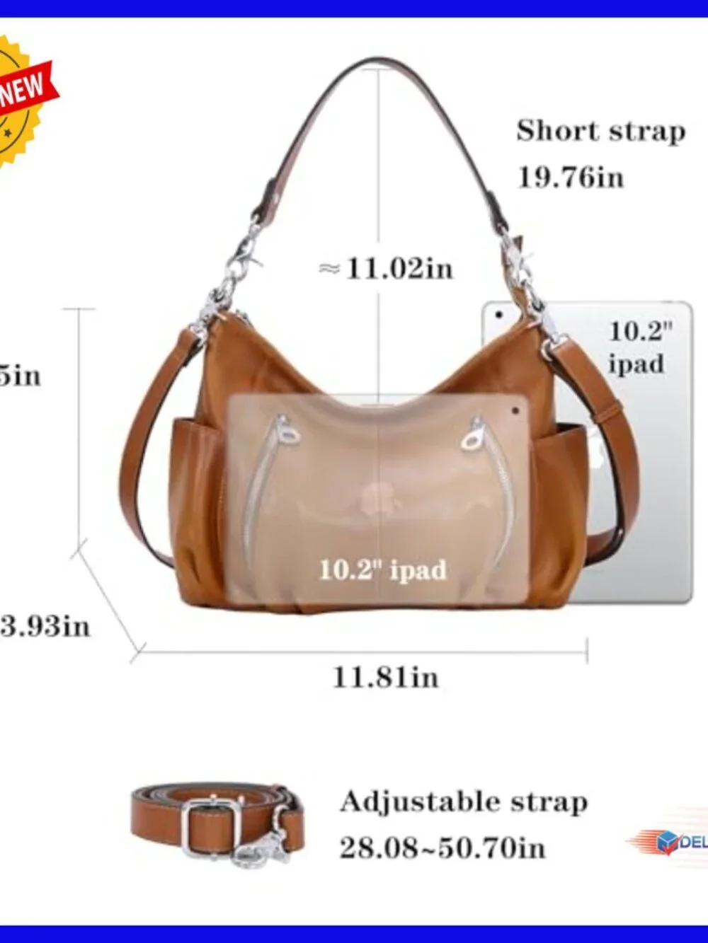 Genuine Leather Hobo Bag Crossbody Satchel Tote with Removable Straps